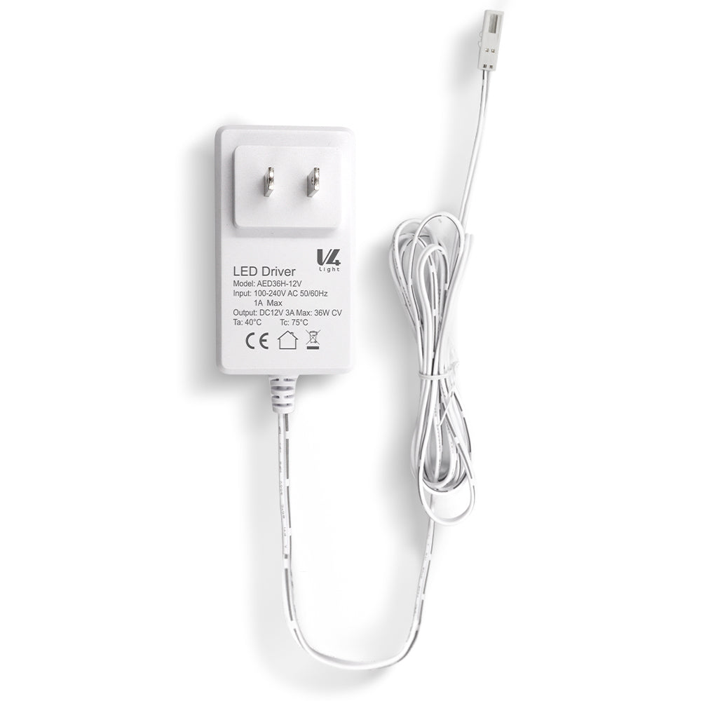 12V 3A 36W LED Power Supply Adapter, AC 100-240V to DC 12V Transformer, Plug-in Constant Voltage Driver for LED Strip Lights, Under Cabinet, Puck Lights, CE Listed(White)