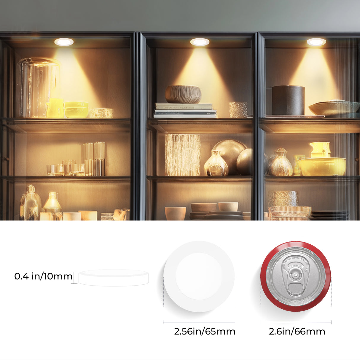 PL05 12V 1.8W Cabinet Puck Light 3000K Recessd & Surface mounted for Kitchen Living Room & Bookshelf