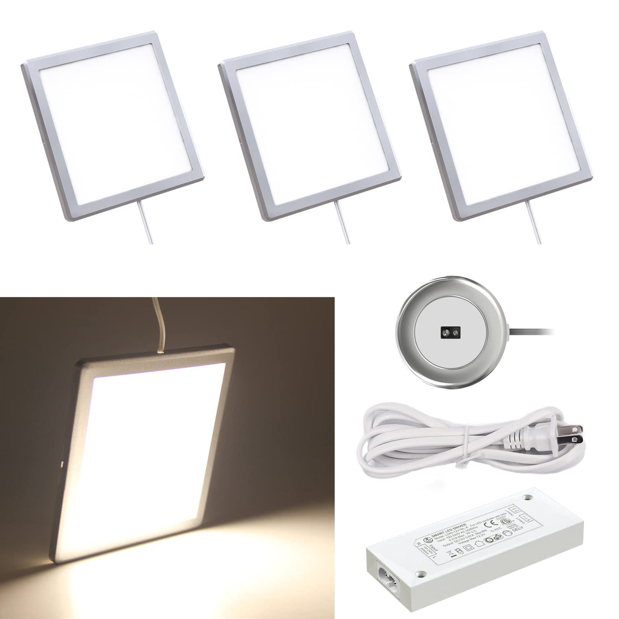 PL06 12V 3W Ultra-Thin Surface Mounted Puck Light 4000K with Handwave Sensor Switch for Reading Room Dining Room & Hallway