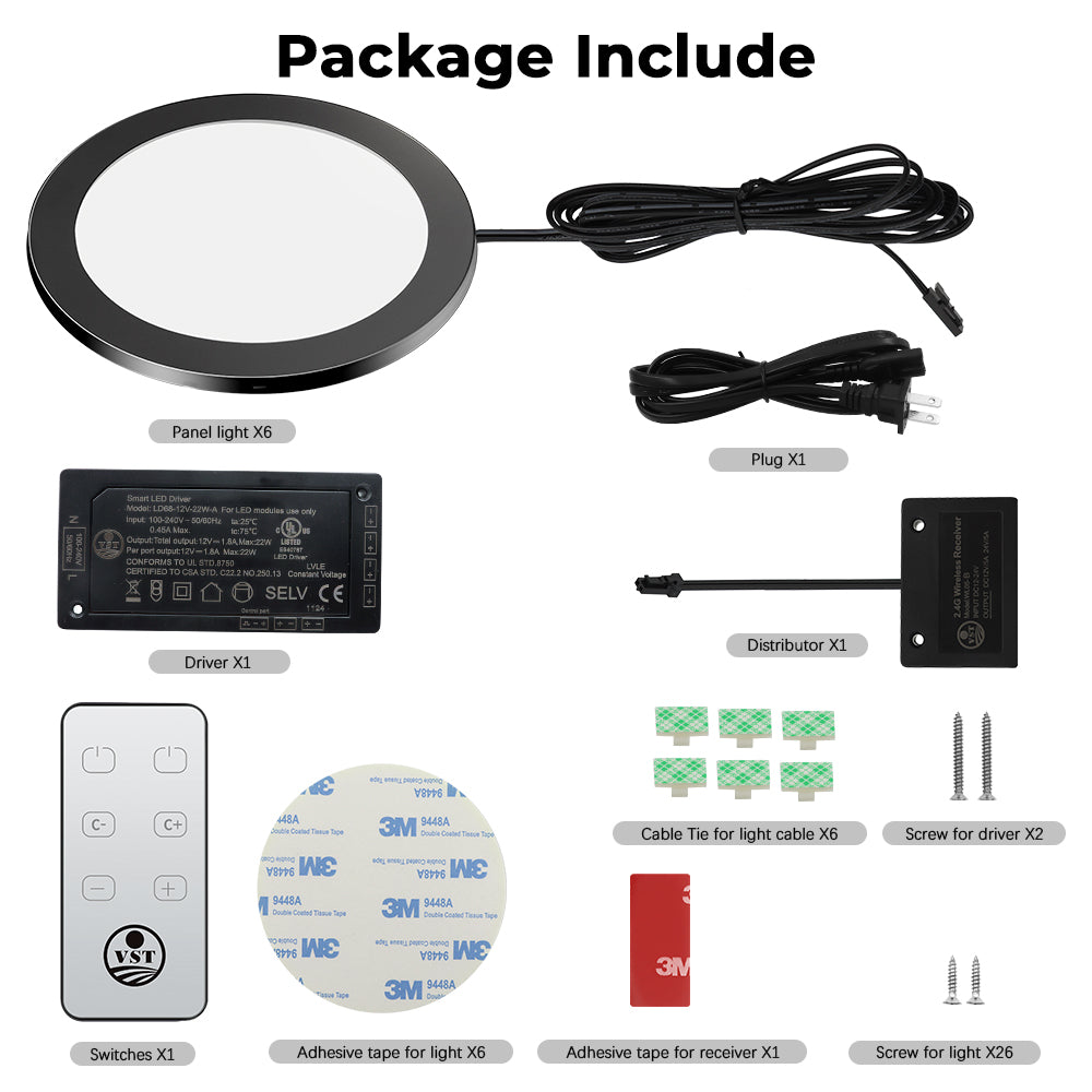 PL07 12V 3W CCT Tunable LED Panel Light 2700K to 6500K with Wireless Touch Sensor Switch for Counter Display Cabinet and Living Room