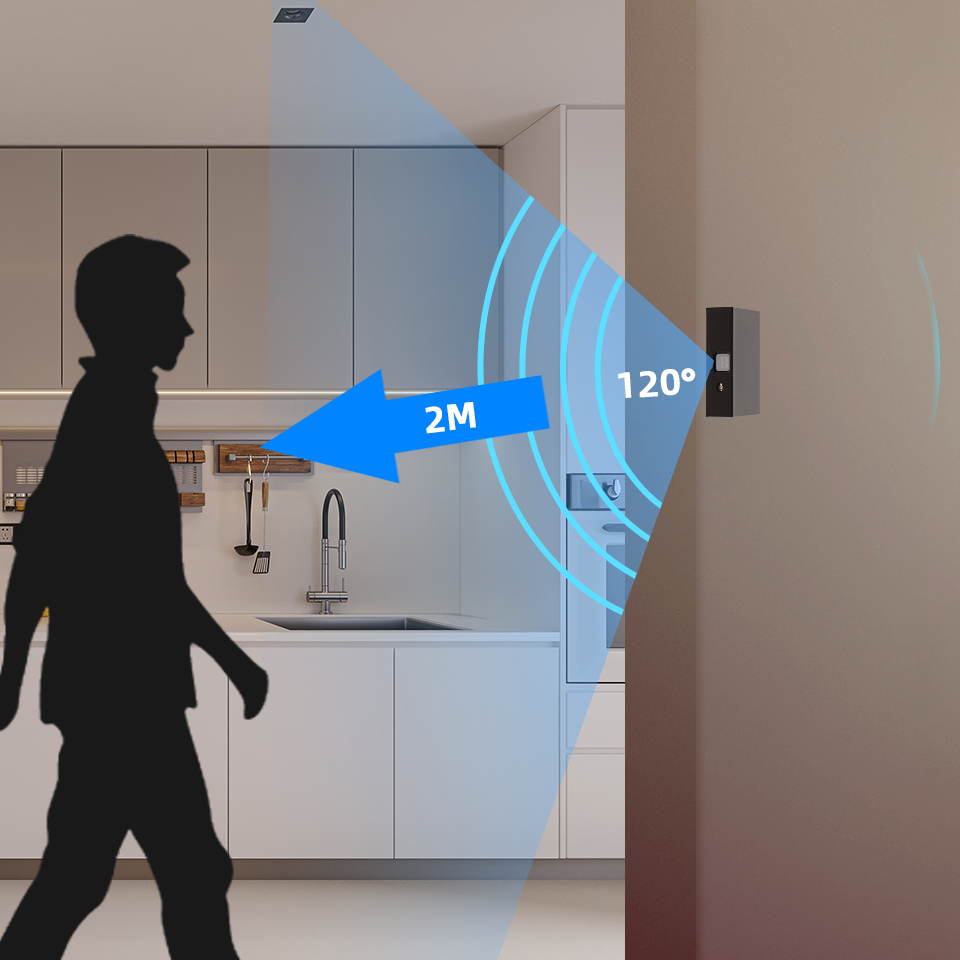 PR12 Black DC5V Wireless PIR Sensor Switch With Wireless Receiver for Closet Light Under Cabinets Counters Wardrobes