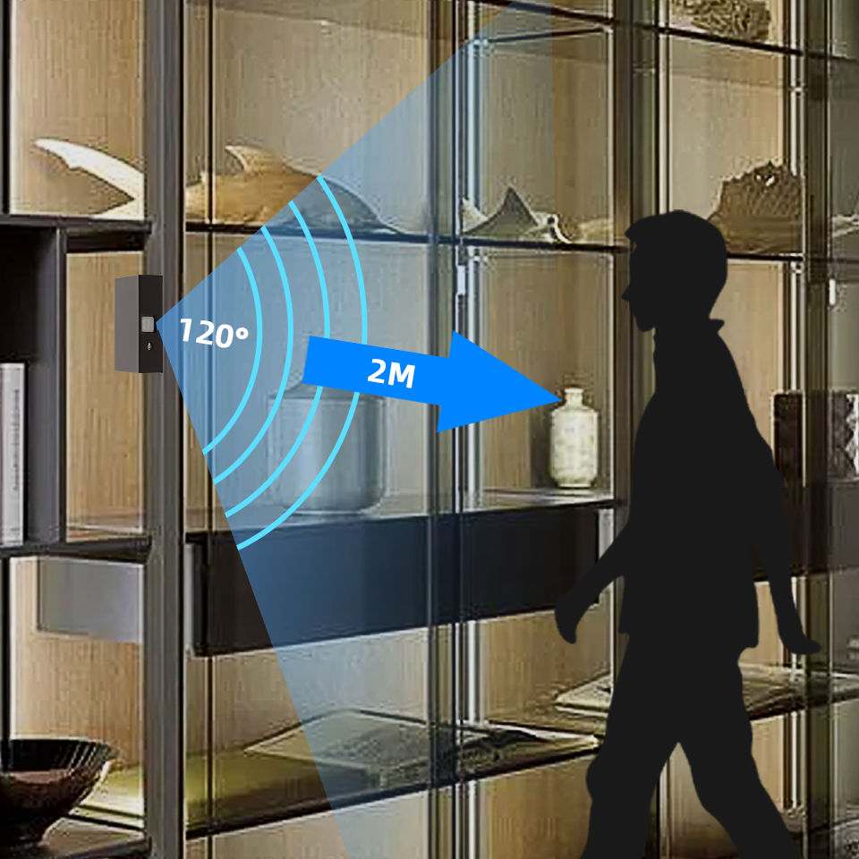 PR12 Black DC5V Wireless PIR Sensor Switch With Wireless Receiver for Closet Light Under Cabinets Counters Wardrobes