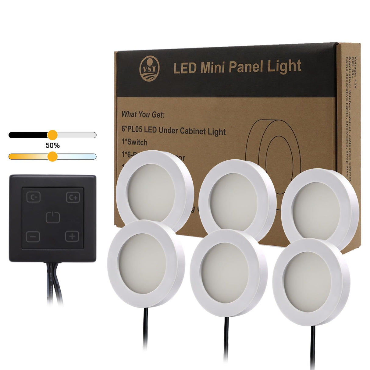 PL05 12V 1.8W CCT LED Puck Light 3000K-6000K with Wired Touch Sensor Switch for Studio Bedroom & Living Room