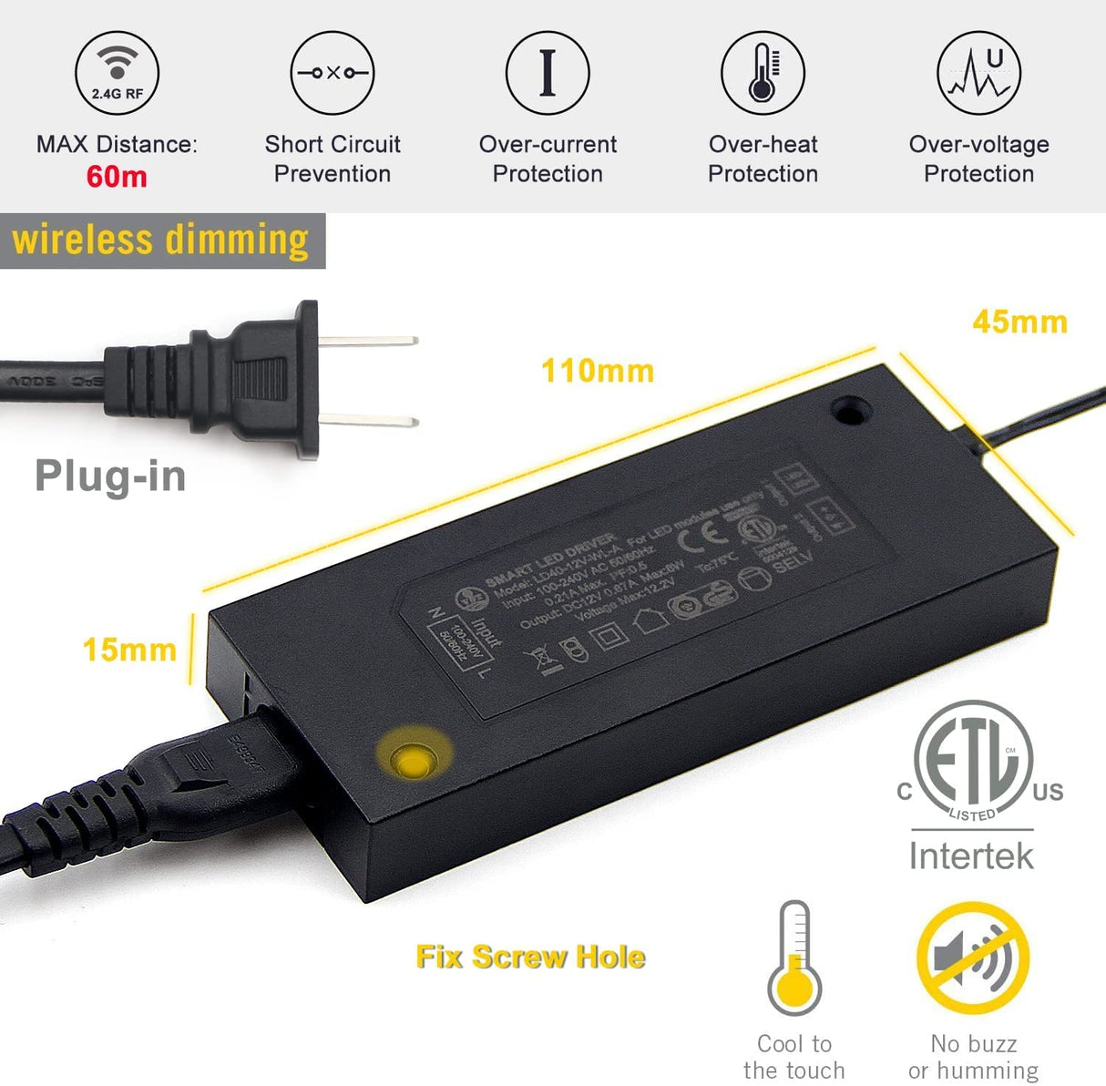 PL07 12V 3W CCT Tunable LED Panel Light 2700K to 6500K with Wireless Touch Sensor Switch for Counter Display Cabinet and Living Room