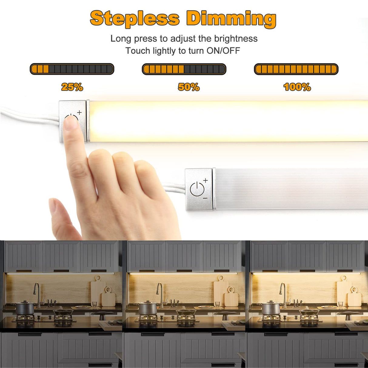 HS07 Under Cabinet Lighting Kit Plug in, Wired Dimmable Ultra-Thin LED Lights with Touch Control for Kitchen Counter Closet Shelf Lights(Warm White 3000K)