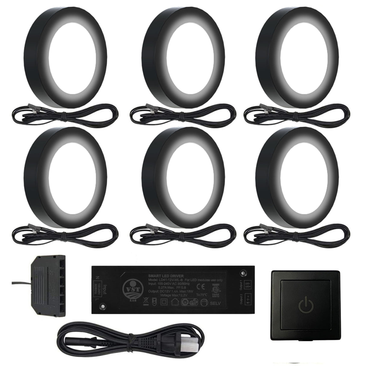 PL05 12V 1.8W LED Cabinet Puck Light Fixture with Wired Touch Sensor Switch for Bedroom Living Room & Dispaly Cabinet