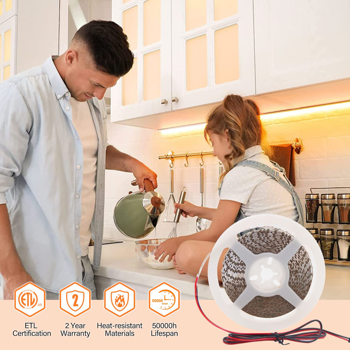 FS31 10mm LED Strip Light 12V 9.6W/m 2700K ETL Listed CRI 90+ with Soft Even Light for Kitchen and Display Cabinet (White)