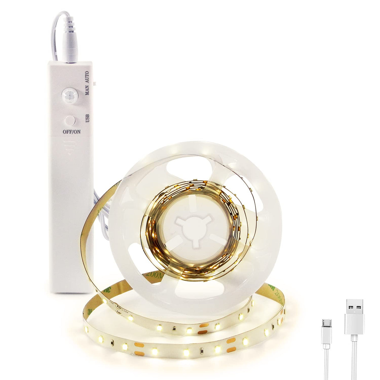 BT13 6.56ft Led Strip Light, Motion Sensor LED Tape Light with Battery Operated for Closet Wardrobe Stair Under Counter Cabinet Bedroom (3000K Warm White)