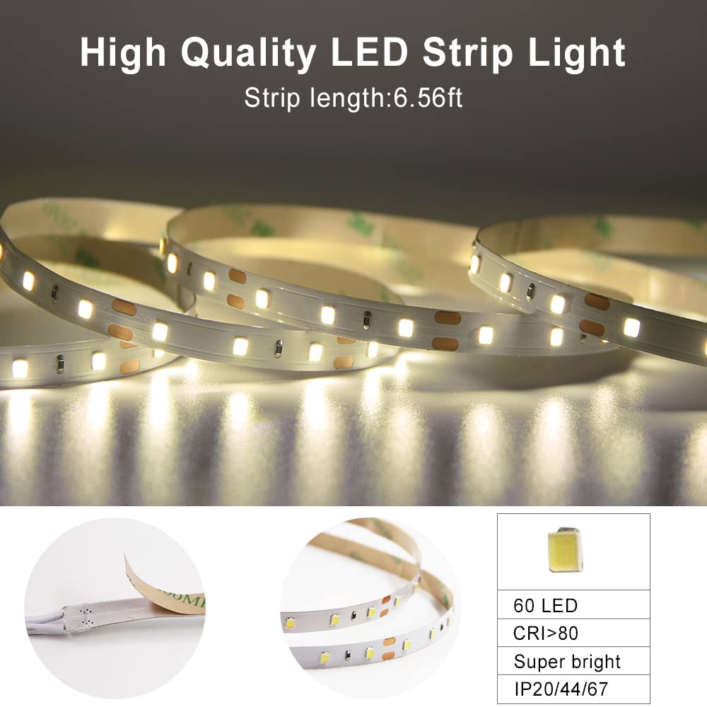 BT13 6.56ft Led Strip Light, Motion Sensor LED Tape Light with Battery Operated for Closet Wardrobe Stair Under Counter Cabinet Bedroom (3000K Warm White)