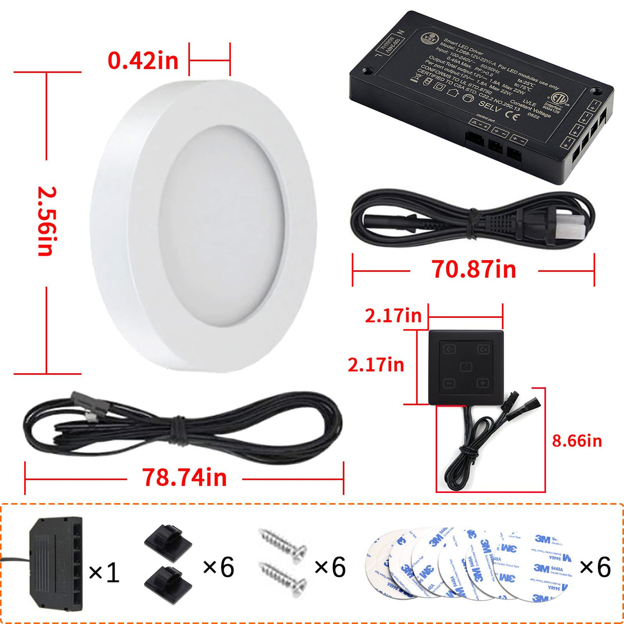 PL05 12V 1.8W CCT LED Puck Light 3000K-6000K with Wired Touch Sensor Switch for Studio Bedroom & Living Room