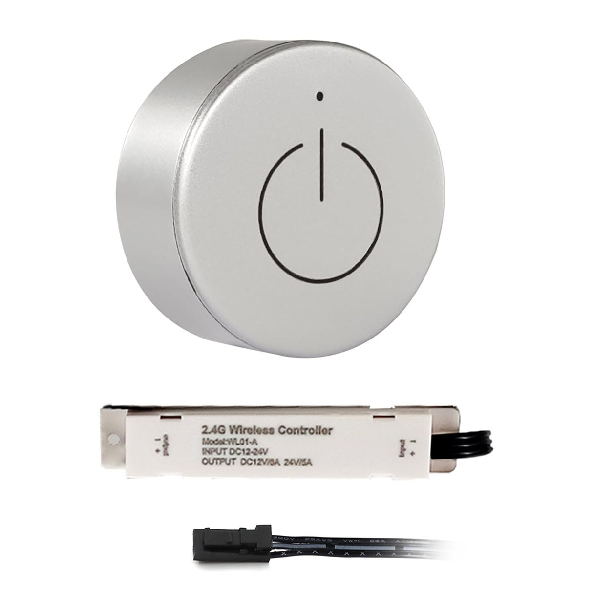 TS14 DC 12V/24V Wireless Dimmer & WiFi 2.4G Receiver Kit with 3-Pin Male Connector – Master Control for LED Lights in Cabinets, Closets, Wardrobes (Recessed or Surface Mounted)