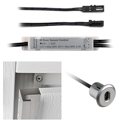 ID01 Motion Sensor Light Switch, Silver IR Sensor Switch Door Activated Light Switch for Closet Light LED Lights and Under Cabinet Lighting (DC 12/24V 3A)
