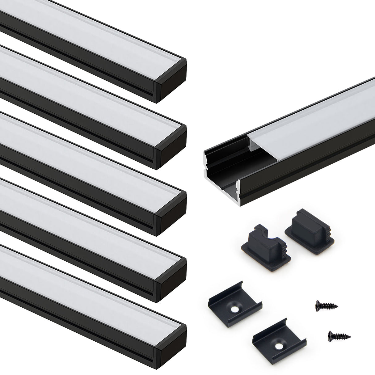 AP46 Black Aluminum U Shape Channel with Milky Transparent Clear Cover for LED Strip Lights PCB≤12mm