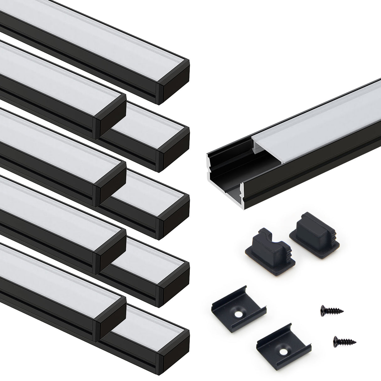 AP46 Black Aluminum U Shape Channel with Milky Transparent Clear Cover for LED Strip Lights PCB≤12mm