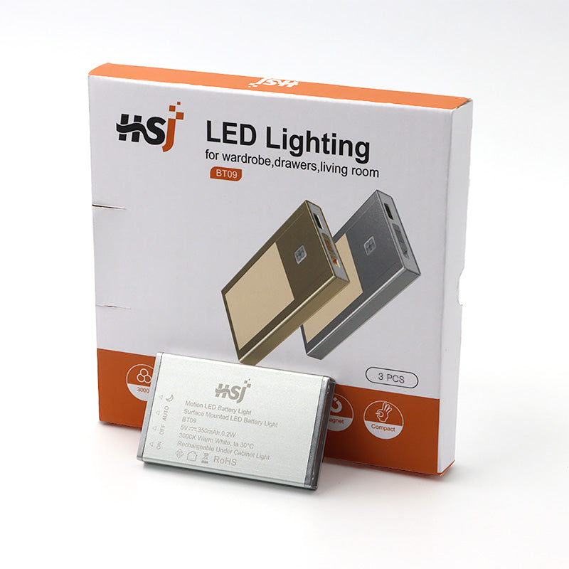 HSJ 12V LED Rechargeable  Light  Motion Senor Night  Lights (3 PCS) for Wardrobe, Drawers & Living Room