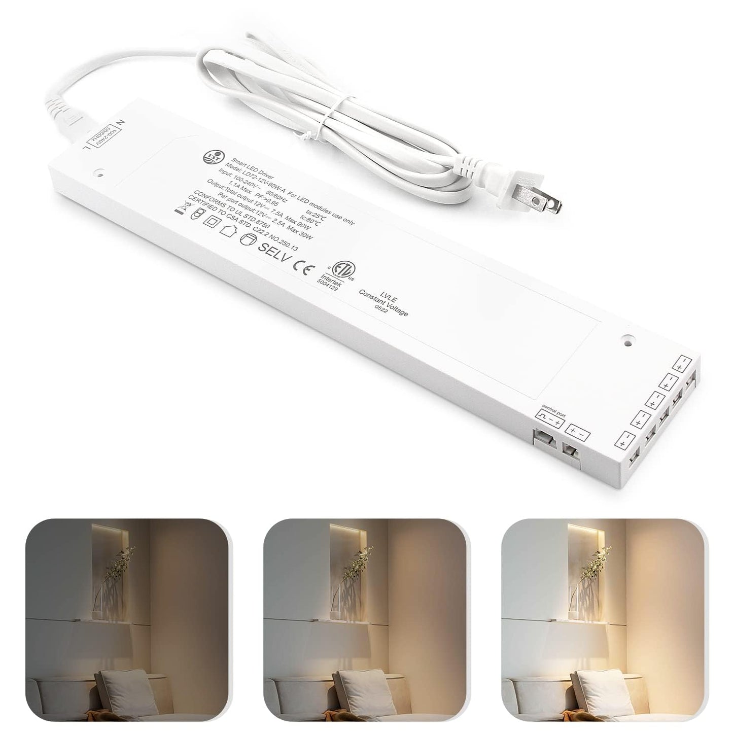 LD72 12V 90W Power Supply Converter Constant Voltage LED Power Supply JST Connector Port, LED Driver for LED Strip Lights