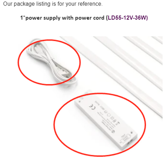 1PCS LD55-12V-36W LED Power Supply; 1PCS Power Cable; 1 PCS Mounting Accessories Kit for 3packs HS07 LED Linear Light
