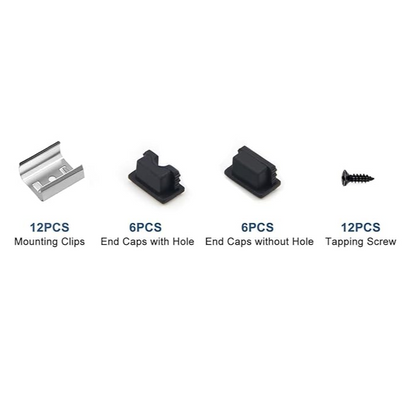 End Caps and Mounting Clips for VST 6Pack 12inch/1FT LED Channel, U Shape LED Aluminum Channel