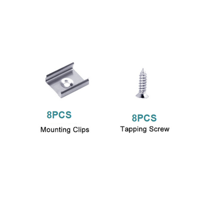 8pcs Silver Mounting Clips and 8pcs Tapping Screws for Silver Aluminum U Shape Channel