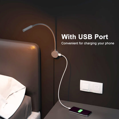 RL18 Book Reading Light for Bed, Headboard Wall Lamp, Reading Lamp Touch to Adjust Color Temperature and Brightness with USB Charging Port, ETL-Listed