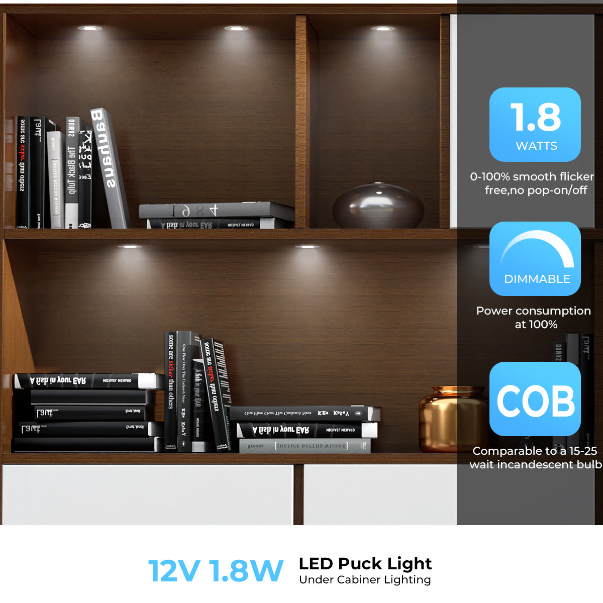 CB10 12V 1.8W Undercabinet Puck Light Recessed Mounted LED Panel for Kitchen Counter & Display Cabinet