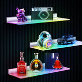 SL06 Modern Acrylic LED Wall-Mounted Bar Shelves, 3-Pack RGB Backlit Floating Liquor & Wine Display with Aluminum Profile Frame | APP/Voice Control Mood Lighting for Home Bar & Game Room
