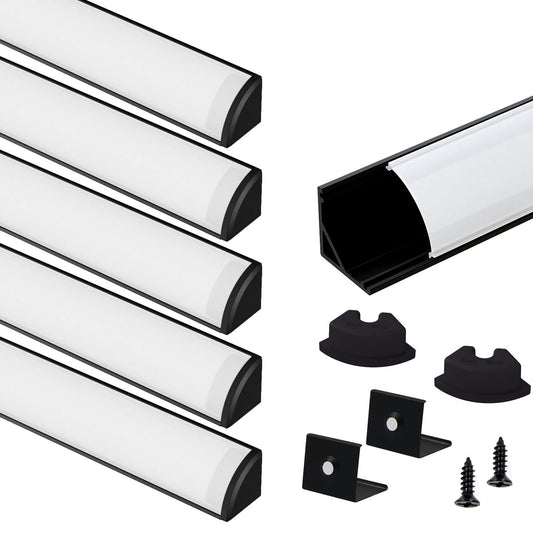6 Pcs LED Aluminum Channel Kit for Strip Lights - Milky/Black Versatile & Easy Install | VST