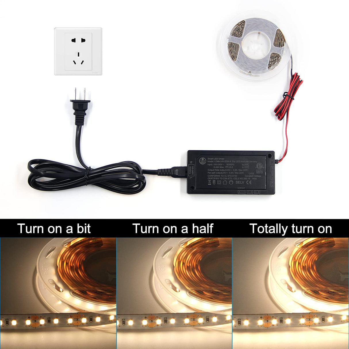 LD68 24V 22W Power Supply Constant Voltage LED Power Supply JST Connector Port, LED Driver for LED Strip Lights