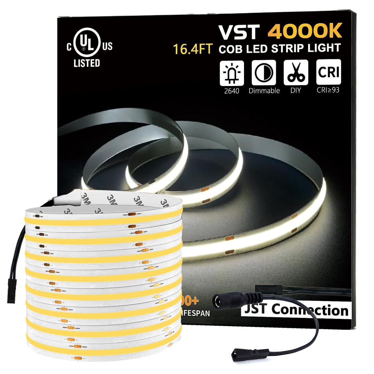 FB17 16.4ft 4000K COB LED Light 24V Dimmable LED Strip Light, 48W, 264 ...
