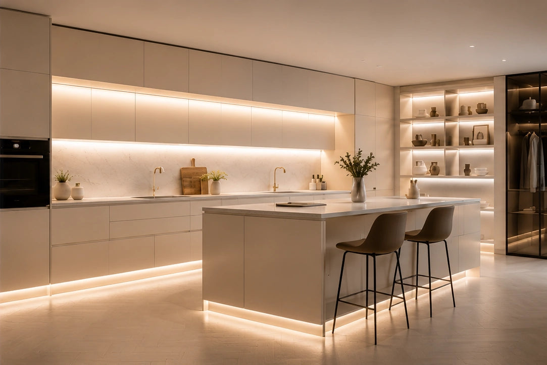 Warm cabinet lighting installation