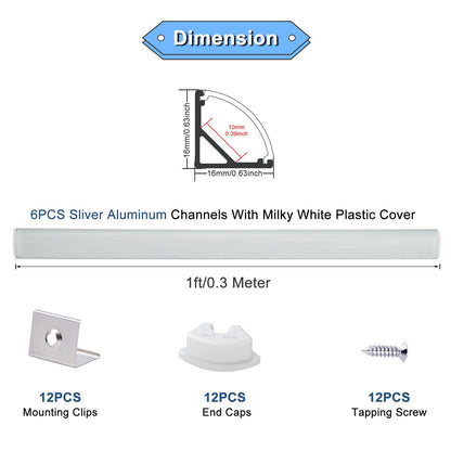 6 Pcs LED Aluminum Channel Kit for Strip Lights - Milky/Black Versatile & Easy Install | VST