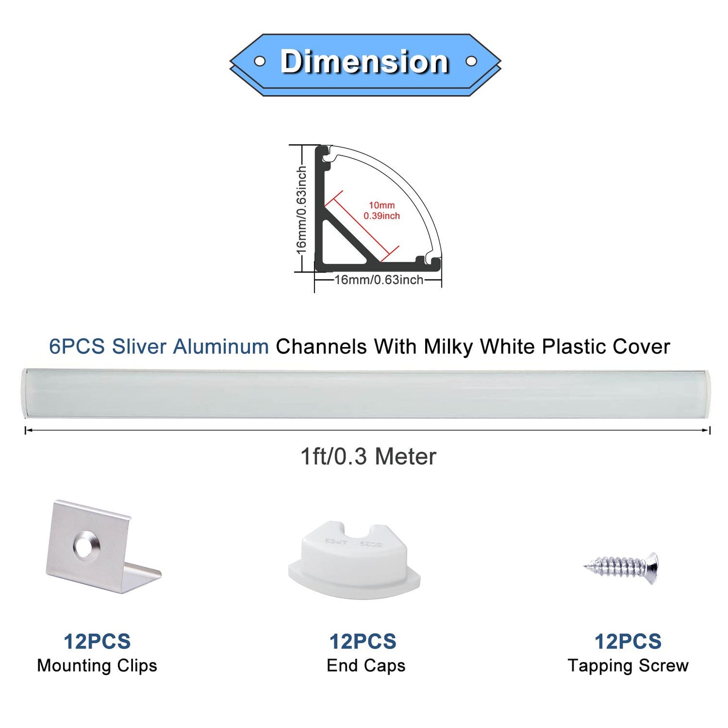 6PCS LED Aluminum Channel Kit for Strip Lights - Black/Black Versatile & Easy Install | VST