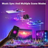 SL06 Modern Acrylic LED Wall-Mounted Bar Shelves, 3-Pack RGB Backlit Floating Liquor & Wine Display with Aluminum Profile Frame | APP/Voice Control Mood Lighting for Home Bar & Game Room