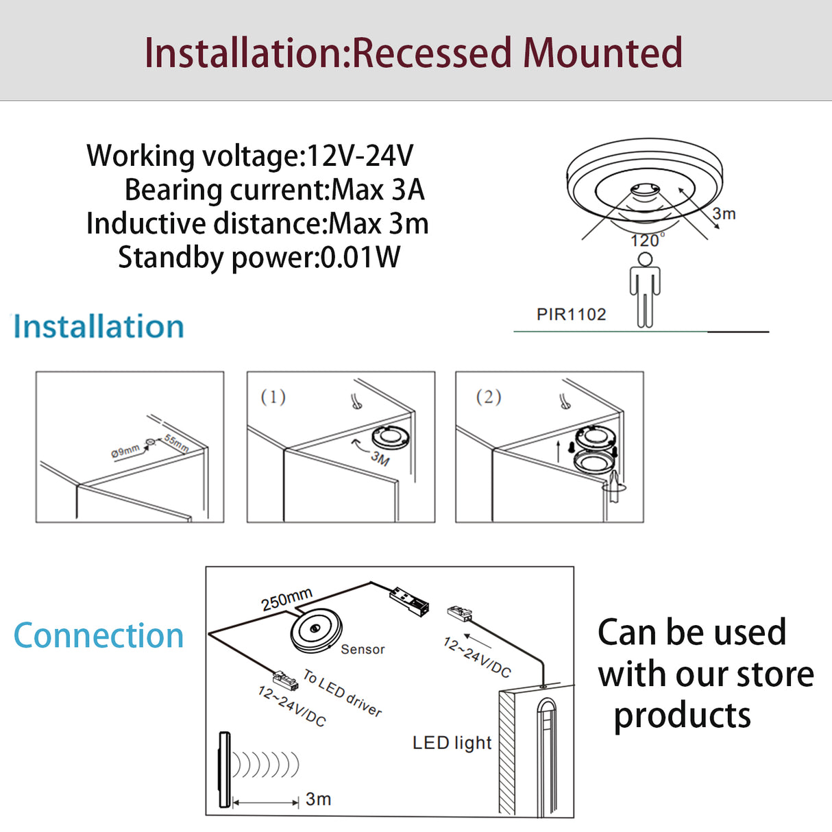 DC12-24V PIR Sensor Controller LED Motion Sensor Switch - Automatic ON-Off