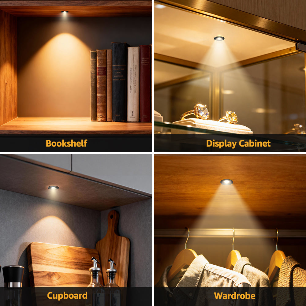 CB31 12V 1W 3000K Mini LED Puck Light Recessed Mounted Panel Light for Closet Bookshelf & Display Cabinet