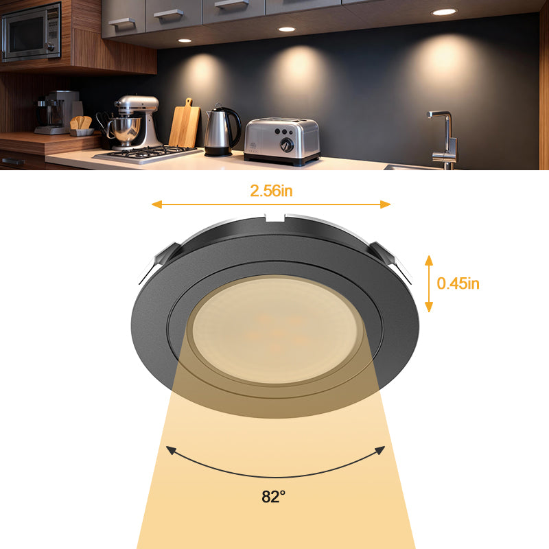 CB29 12V 2.5W Recessed or Surface Mounted Undercabinet  3000K LED Puck Light for Kitchen Living Room and Undercabinet
