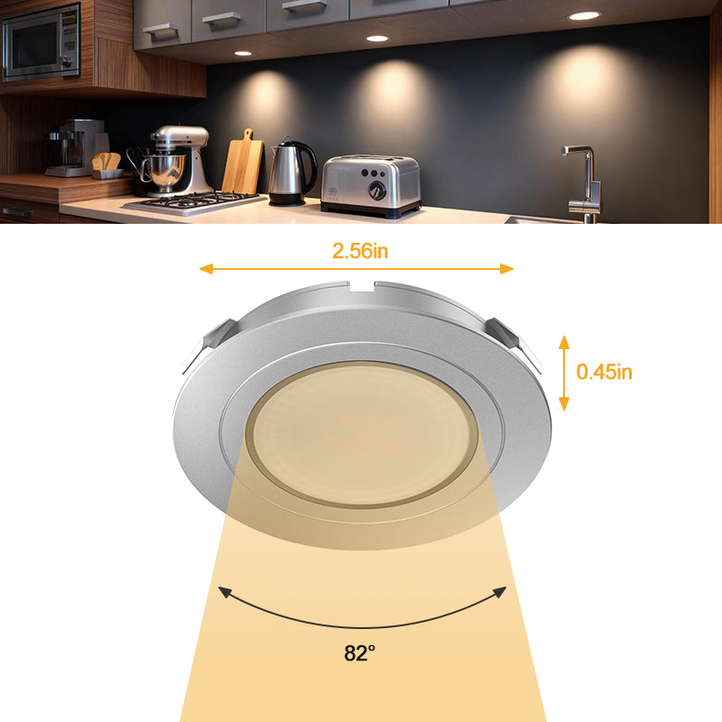 CB29 12V 2.5W Recessed or Surface Mounted Undercabinet  3000K LED Puck Light for Kitchen Living Room and Undercabinet