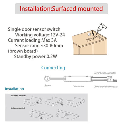 ID02 12/24V IR Sensor Switch Door Activated Light Switch for Closet Light LED Lights and Under Cabinet Lighting