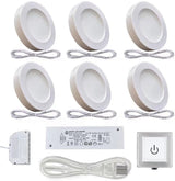 VST Under Cabinet Puck Lighting Plug in with Wired Touch Dimmer Switch, Recessed or Surface Mount Design,12V 2W(12W Total, 60W Equivalent),6 Pack White