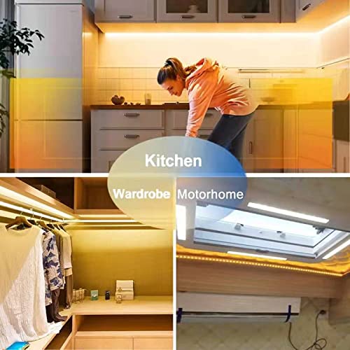 BT11 6.56ft Led Light Strip, Motion Sensor LED Tape Light with Rechargeable Power Bank 5000mAh for Closet Stair Pantry, Under Counter Cabinet Bedroom (3000K Warm White)
