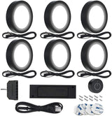 VST PL05 Under Cabinet Puck Lighting Kit with Wireless Dimmer Switch, Recessed or Surface Mount for Kitchen, Cabinet, Closet 6 Pack Black