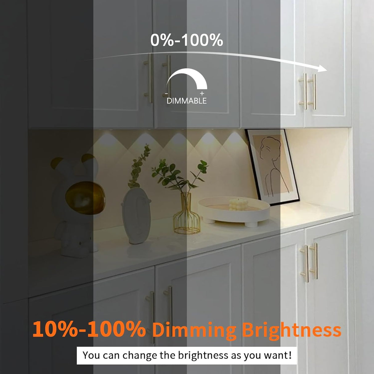 PL05 12V LED Kitchen Cupboard Puck Lights, CRI 90+ 1.8W, CCT Tunable 3000K-6000K, Wired Touch Dimmable Under Cabinet Lighting - 10 Pack