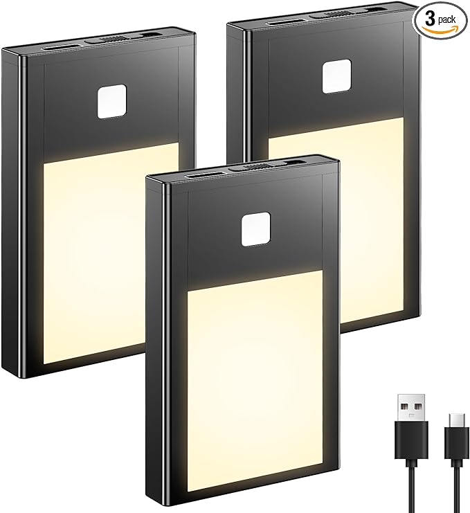 BT09 Mini Rechargeable LED Nightlight Silver Motion Sensor Mini Cabinet Light with Magnetic Suck Installation for Wardrobe, Kitchen Cabinet,Bedroom, Hallway, Stair