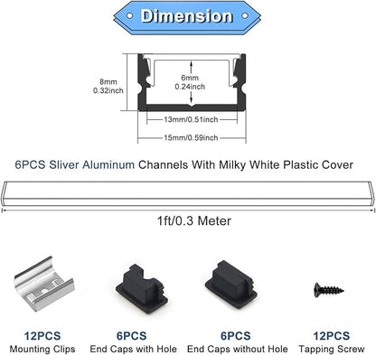 End Caps and Mounting Clips for VST 6Pack 12inch/1FT LED Channel, U Shape LED Aluminum Channel