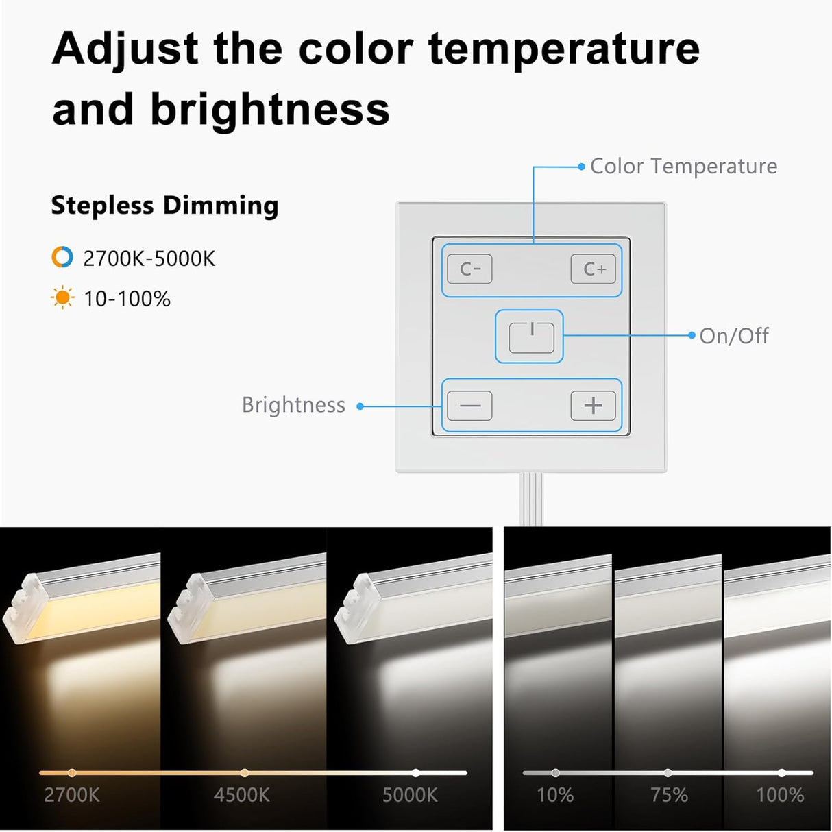 APE2 12V Under Cabinet LED Lighting, Linkable Linear Light Bar, CCT Adjustable (2700K-5000K)with Wired Touch Sensor for Kitchen, Display Cabinet, Shelf & Cupboard （White)