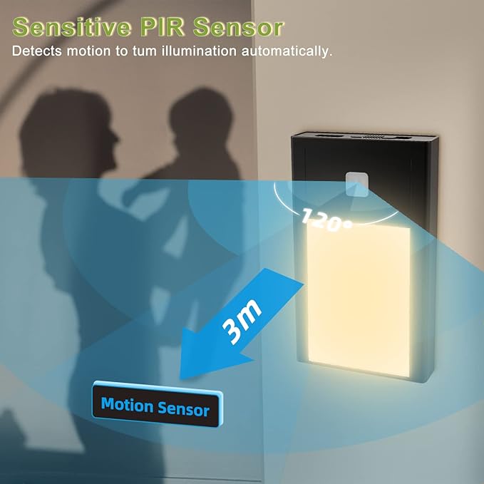 BT09 Mini 68mm LED Motion Sensor Light 3000K Warm White 3.7V 0.2W Black/Silver for Bedrooms Wardrobes & Hallways