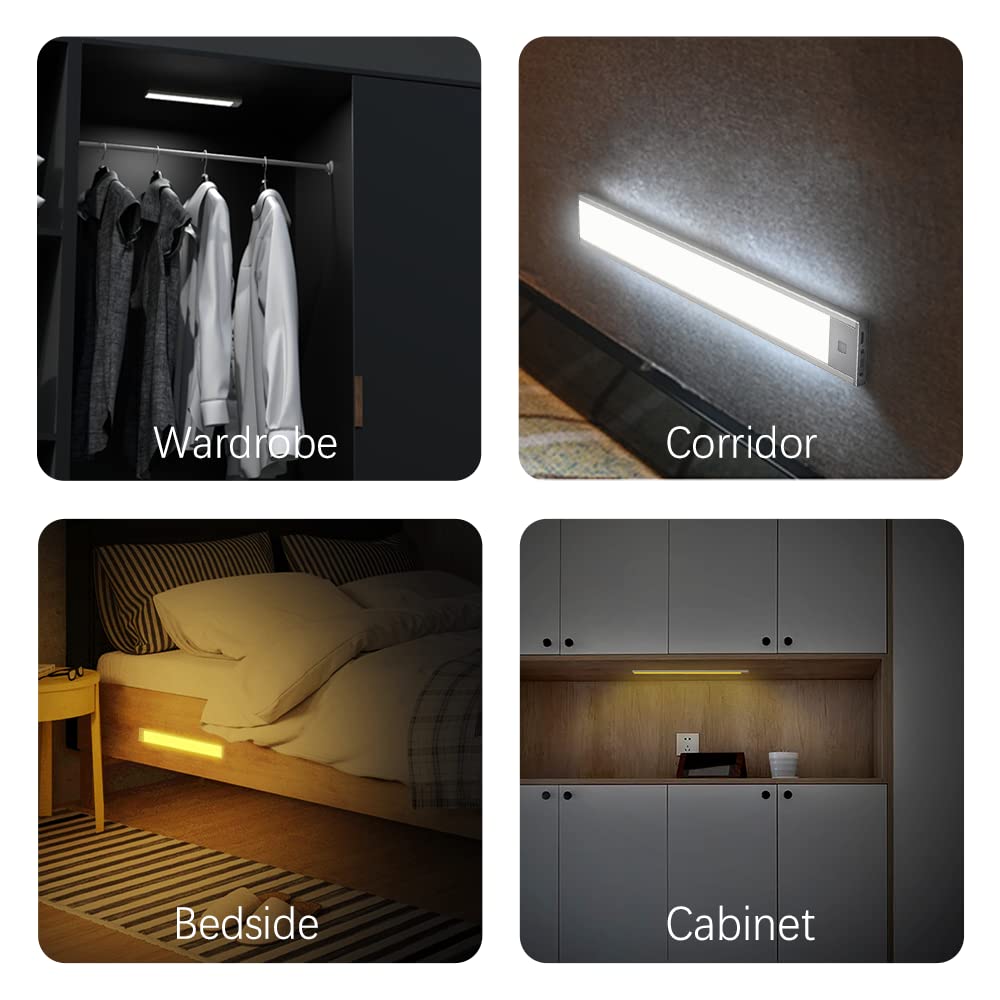 BT09 Motion Sensor Night Light Battery Operated Rechargeable Closet Light, Under Cabinet Light with Magnetic Suck Installation for Bedroom Hallway Stair Nursery Kids Room 11.8inch