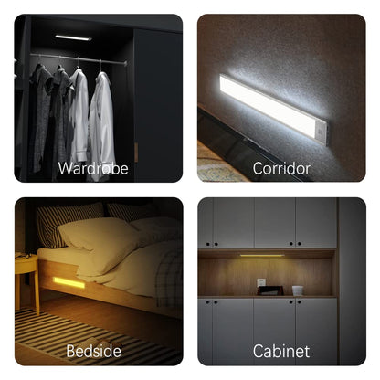 BT09 Motion Sensor Night Light Battery Operated Rechargeable Closet Light, Under Cabinet Light with Magnetic Suck Installation for Bedroom Hallway Stair Nursery Kids Room 11.8inch