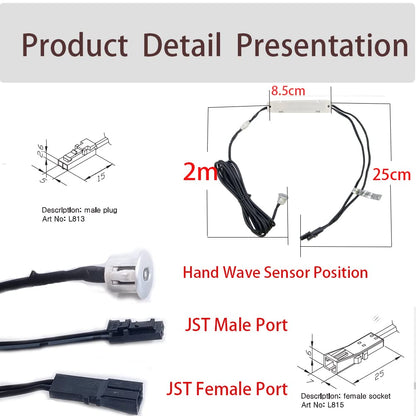 IH01 DC12/24V 3A IR Handwave Sensor Switch Recessed Mounted for LED Srtip Light and Under Cabinet lightingt with 12V JST Male and Female Connector(Hand Wave Sensor, Recessed Mount)