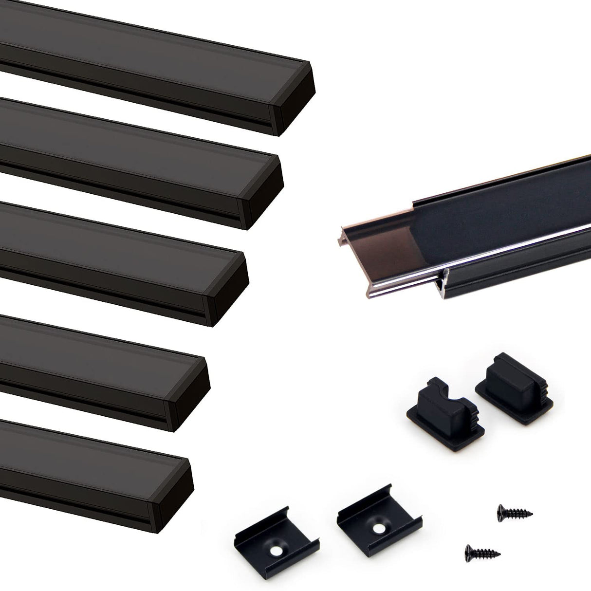 AP46 LED Aluminum Channel 3.3ft/1M U-Shape Aluminum Profile with Smoke Transparent Clear Cover for Strip Lights (6 Packs)